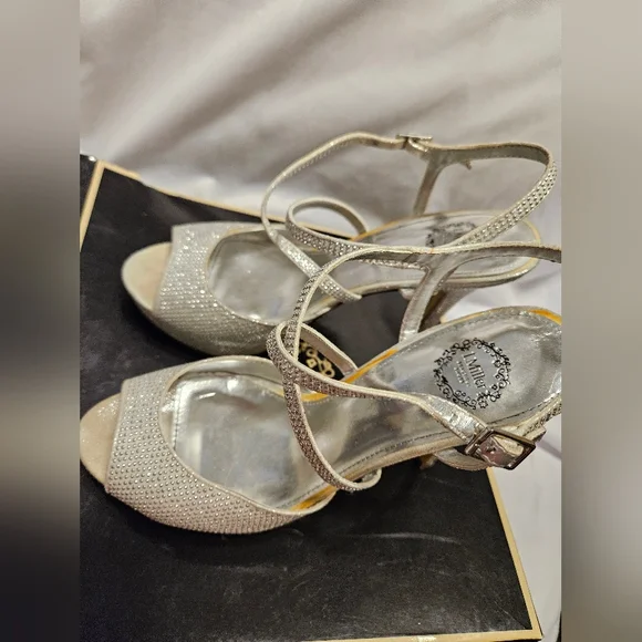I. MILLER Sherita-FY Bride Prom Silver Platform SZ 7 Womens Strappy Heels - Picture 9 of 12
